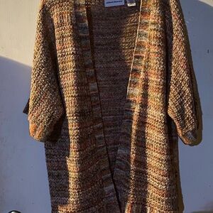 Alfred Dunner Brown with Peach Cardigan Sweater Textured Knit